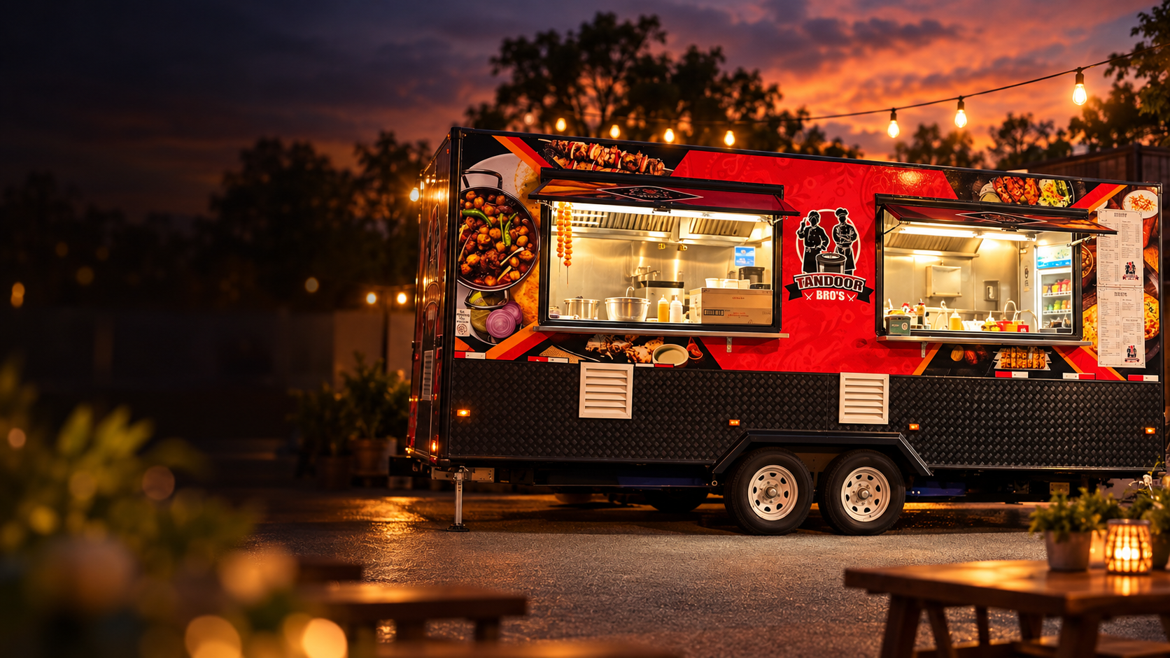 Tandoor Bros food truck at sunset